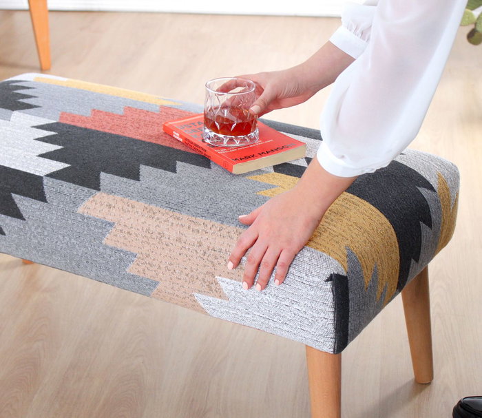 Atelier Del Sofa Banco Beshir v2, Banco Tapizado en Algodón y Lino, 91x42x46 cm